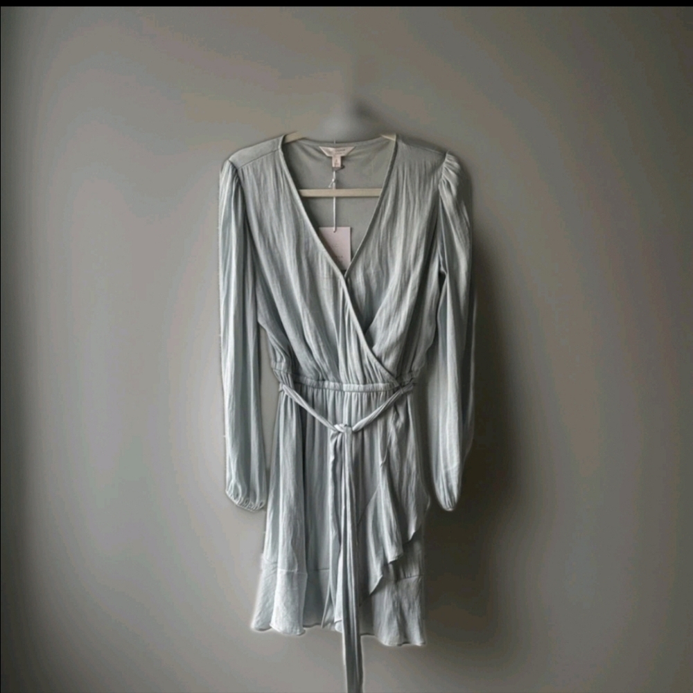 LC Lauren Conrad Blue/Gray Sparkle Dreams Ruffle Dress Sz Sm